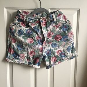 High-Waisted Floral Denim Shorts
